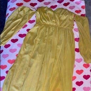 Mustard yellow color off the shoulder dress